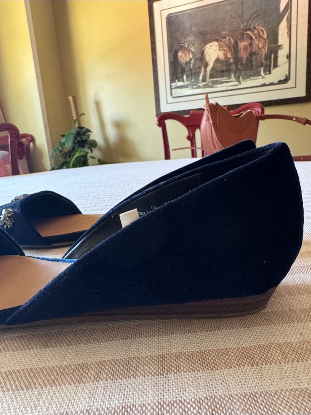 Mossimo Supply Co. Navy Pointed Toe Flats with Crystal Flower Accents - Picture 8 of 8